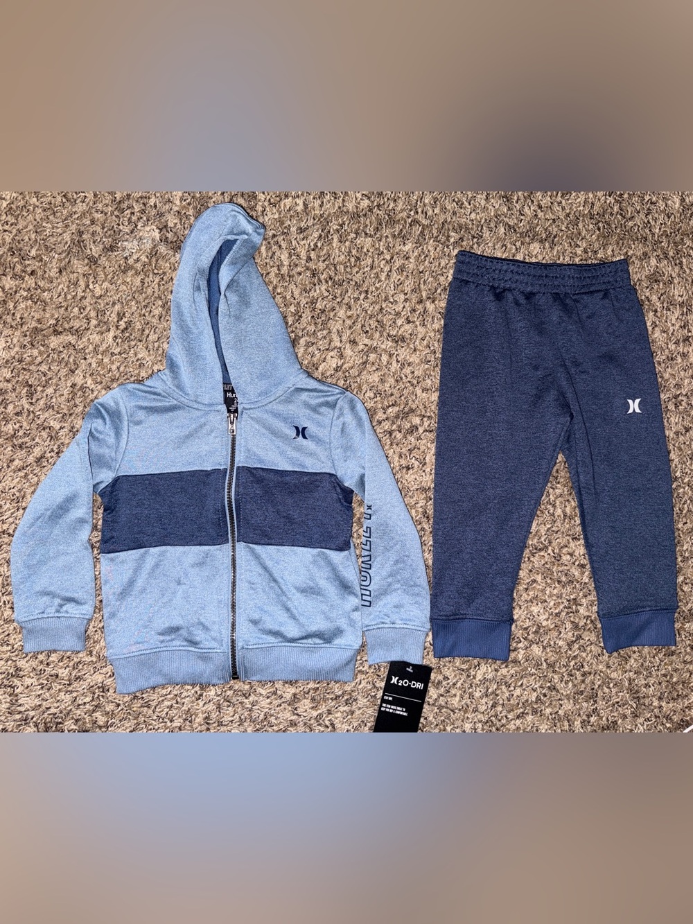 Hurley Light Blue & Navy Colorblock Kids Hoodie and Jogger Set